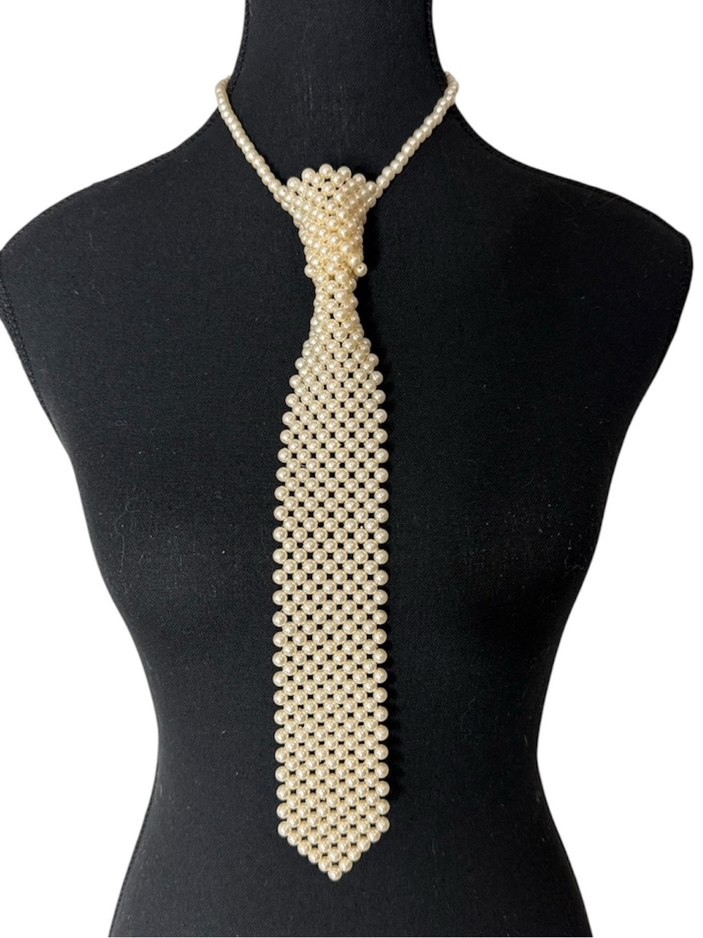 Beaded Faux Pearl Neck Tie Necklace